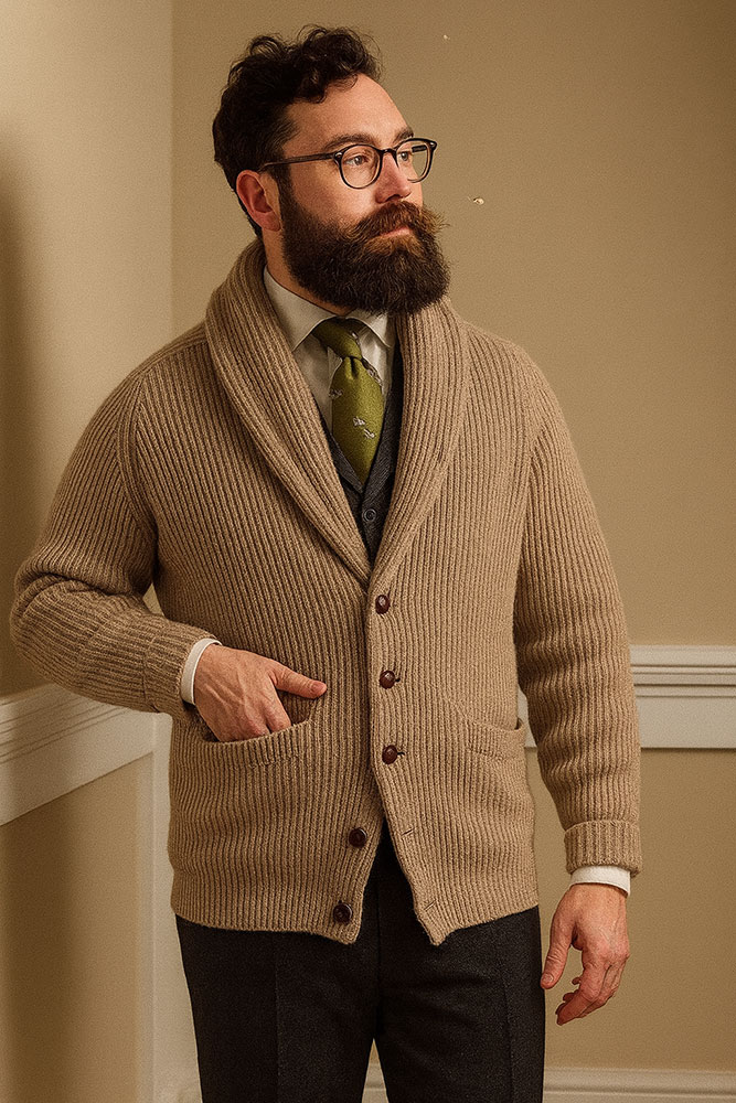 William Lockie Windsor 4-Ply Shawl Collar Cardigan – Scottish